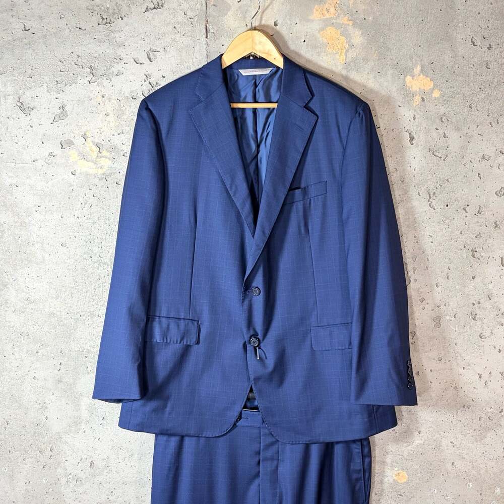 H. Stockton Atlanta Blue Windowpane 2-Piece Suit Blazer and Trouser Set